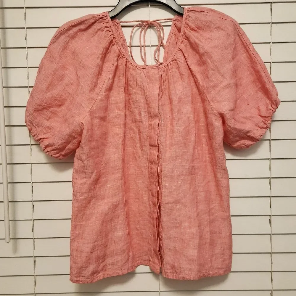 J.Crew Women's Linen Pink Puff Sleeve Top Size 6 NWT